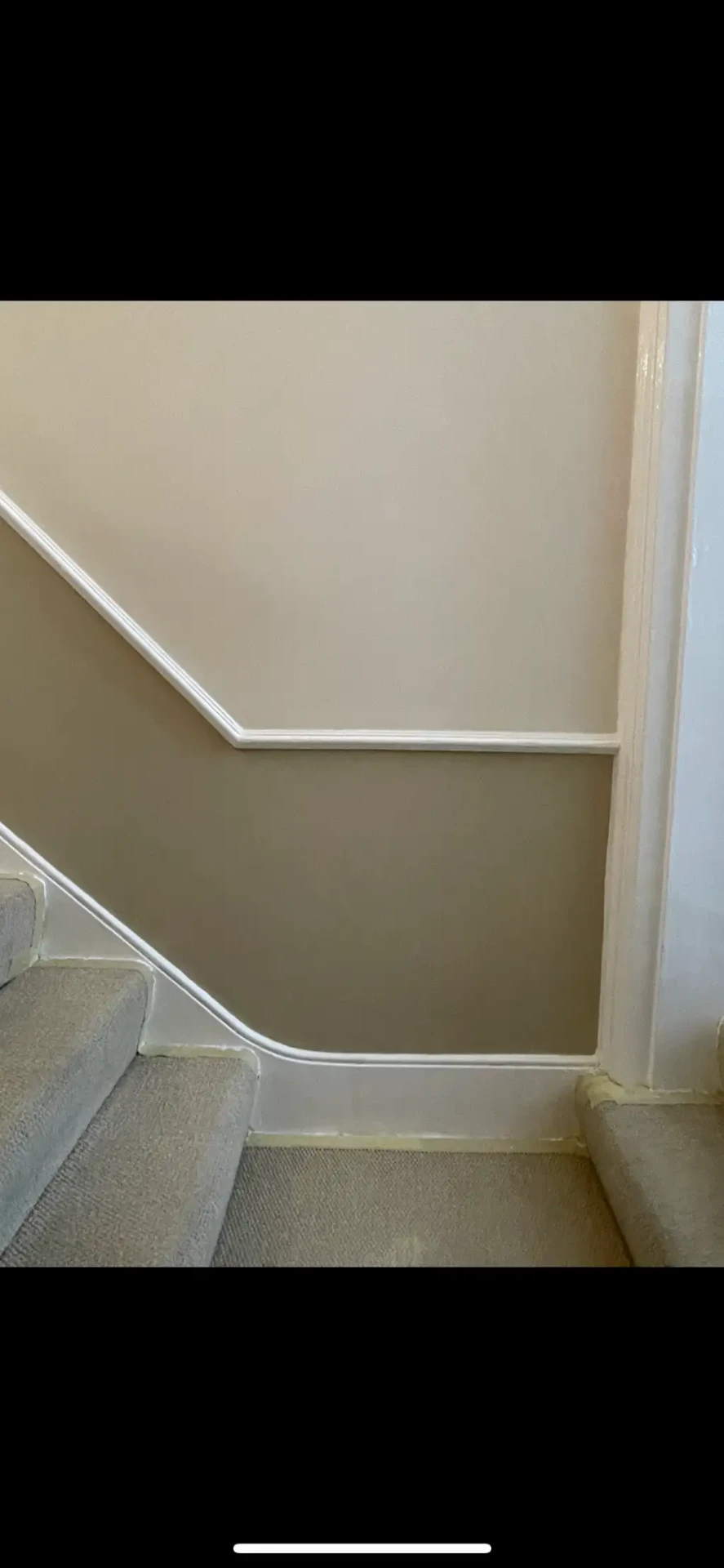 After — Staircase wall made good after dado removal, Hallway & stairs · Teddington